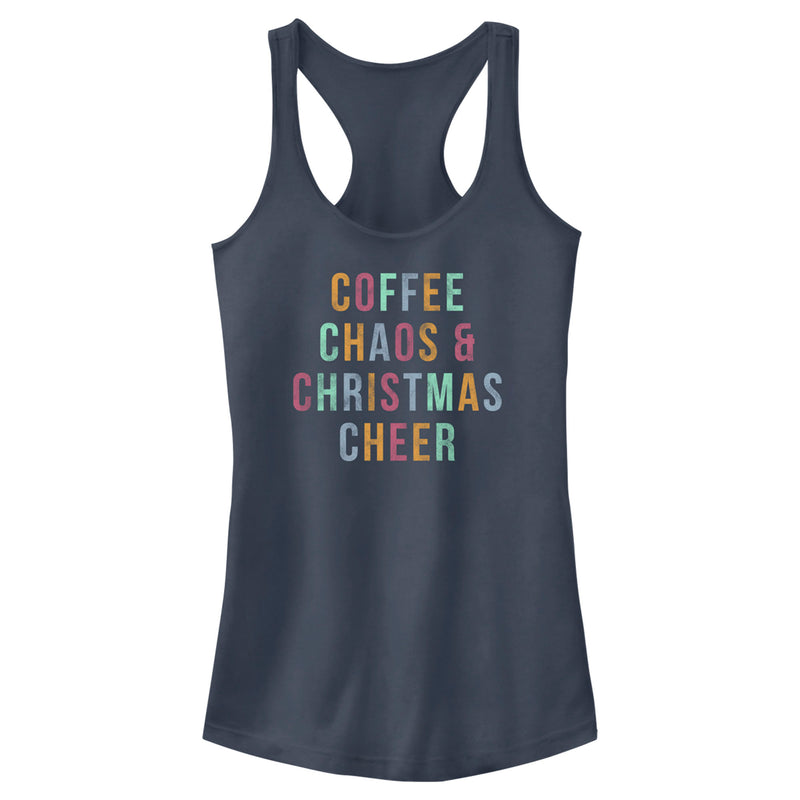Junior's Lost Gods Distressed Coffee Chaos Christmas Racerback Tank Top