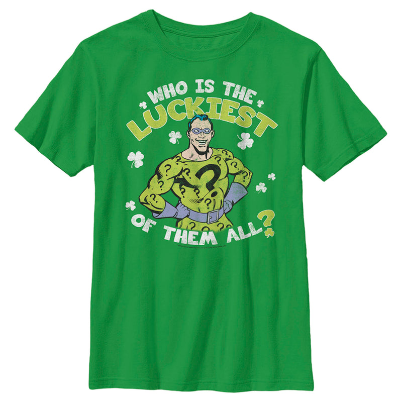 Boy's Batman St. Patrick's Day Riddler Who is the Luckiest of Them All? T-Shirt