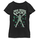 Girl's Batman St. Patrick's Day Riddler Who Needs Luck Distressed T-Shirt