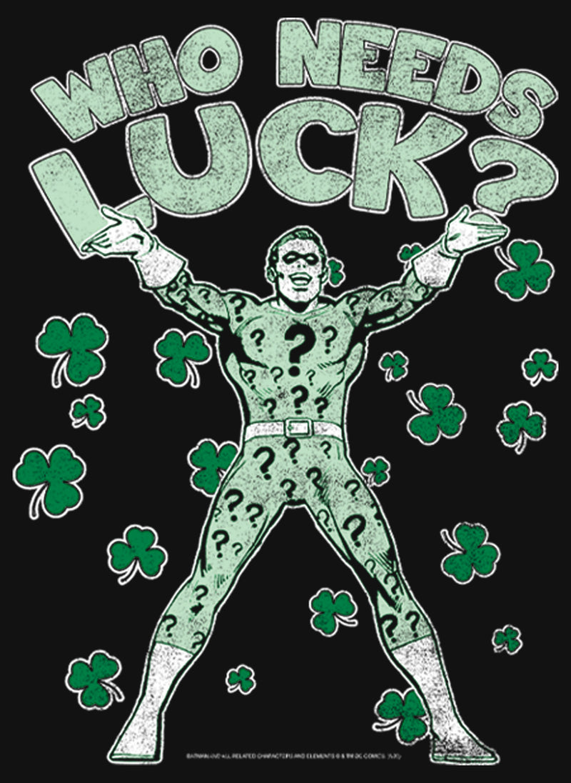 Girl's Batman St. Patrick's Day Riddler Who Needs Luck Distressed T-Shirt