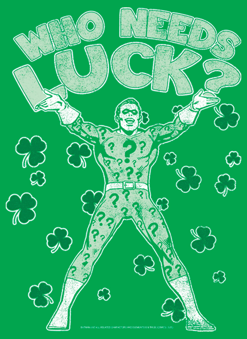 Junior's Batman St. Patrick's Day Riddler Who Needs Luck Distressed T-Shirt