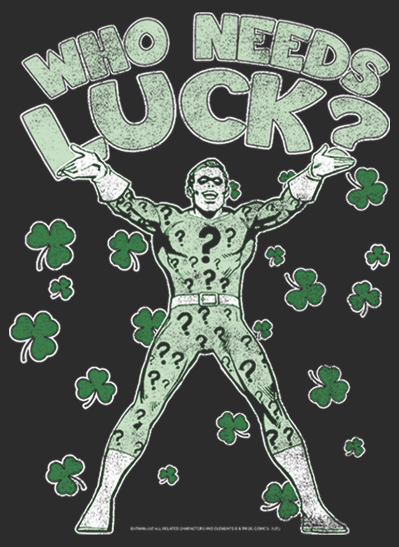 Women's Batman St. Patrick's Day Riddler Who Needs Luck Distressed T-Shirt