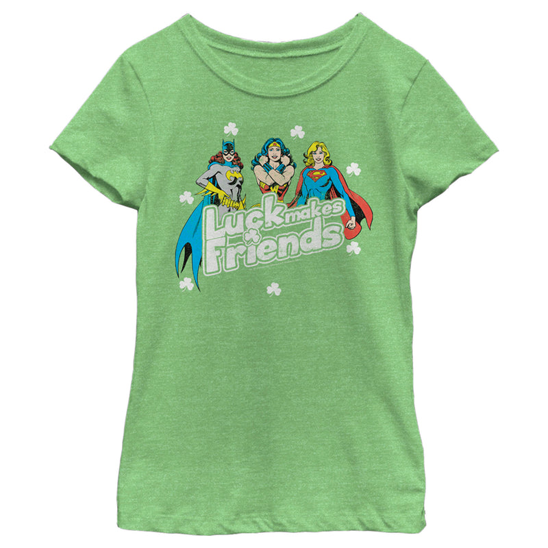 Girl's Justice League St. Patrick's Day Luck Makes Friends T-Shirt