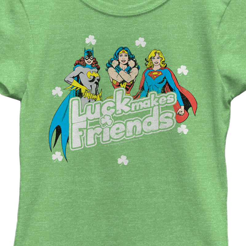 Girl's Justice League St. Patrick's Day Luck Makes Friends T-Shirt