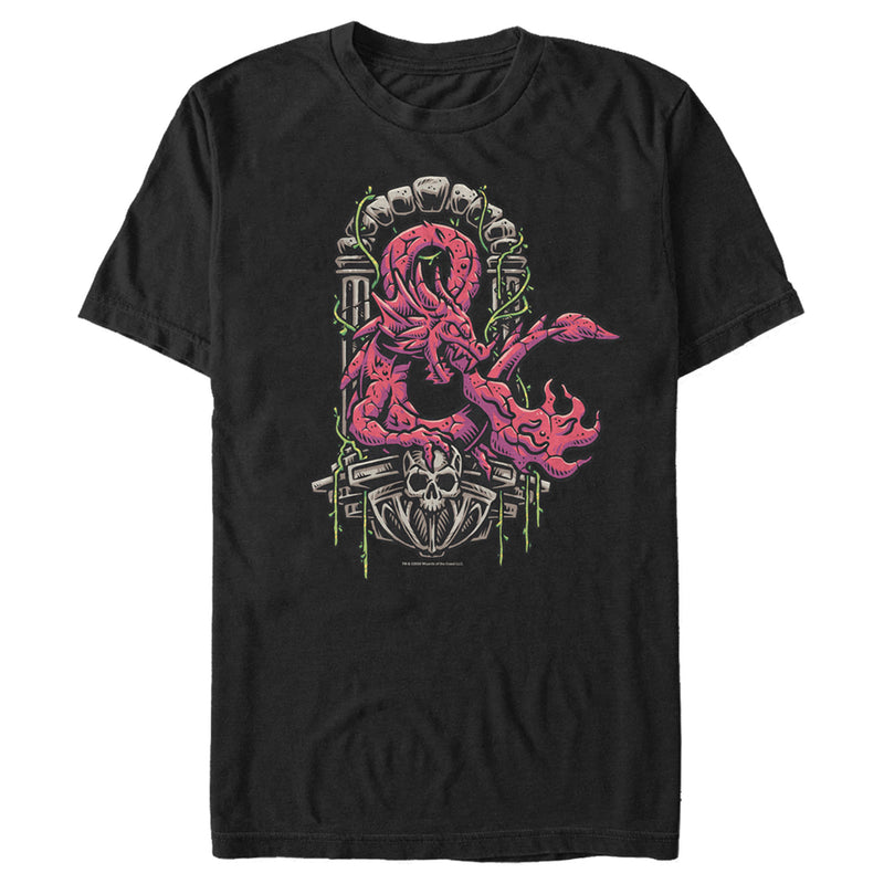 Men's Dungeons & Dragons Red Dragon Logon On Top of Skull T-Shirt