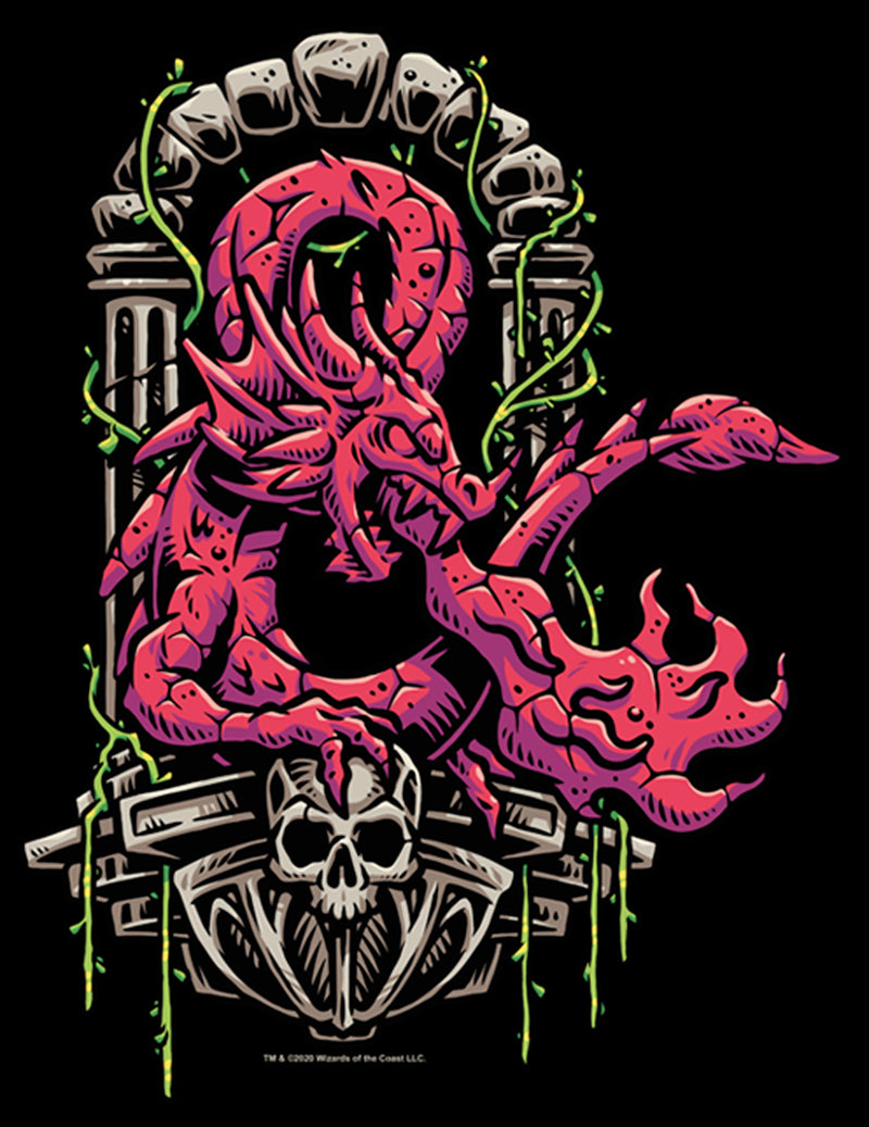 Men's Dungeons & Dragons Red Dragon Logon On Top of Skull T-Shirt