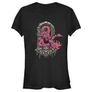 Junior's Dungeons & Dragons Red Dragon Logon On Top of Skull T-Shirt