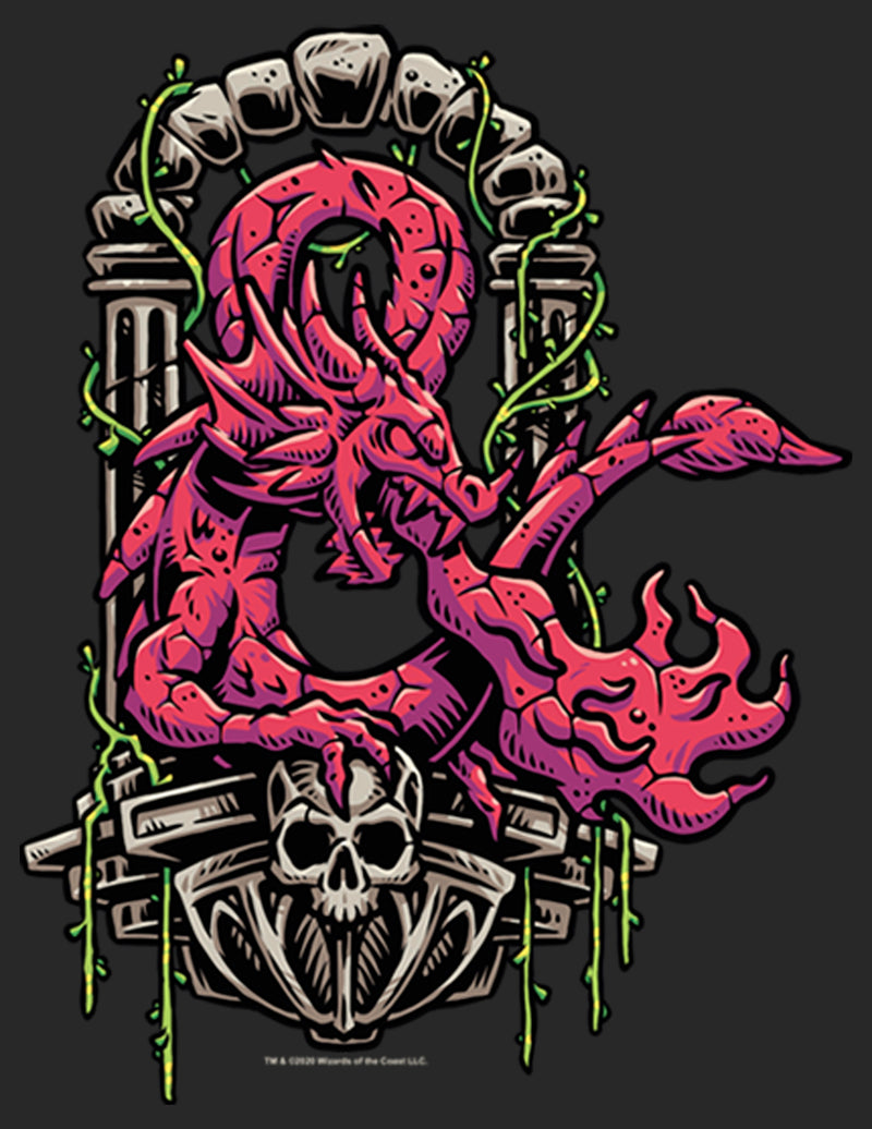 Women's Dungeons & Dragons Red Dragon Logon On Top of Skull T-Shirt
