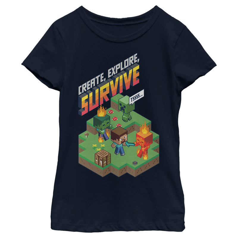 Girl's Minecraft Steve Create Explore Survive T-Shirt