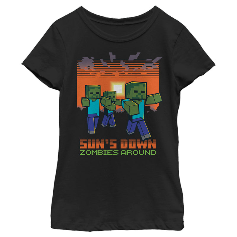 Girl's Minecraft Sun's Down Zombies Around T-Shirt