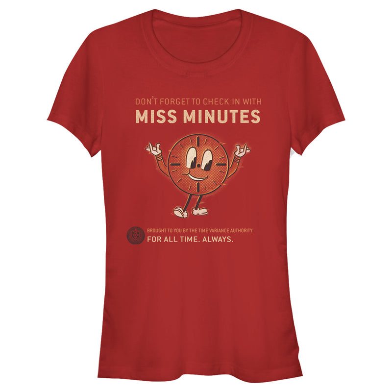 Junior's Marvel Loki Miss Minutes Check In T-Shirt