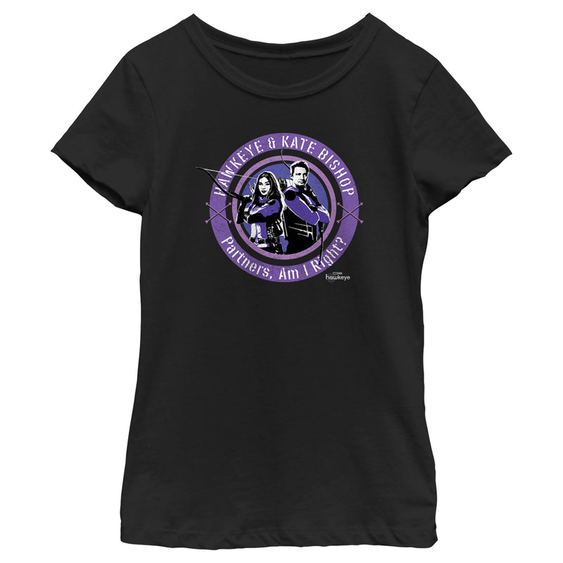 Girl's Marvel Hawkeye Partners, Am I Right? Stamp T-Shirt