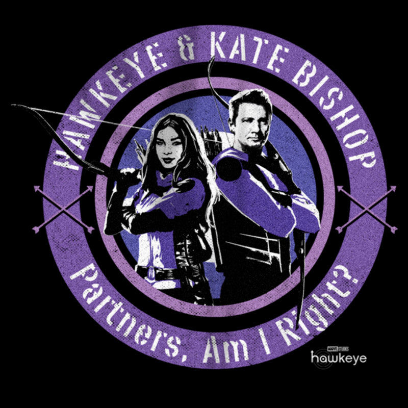 Women's Marvel Hawkeye Partners, Am I Right? Stamp Scoop Neck