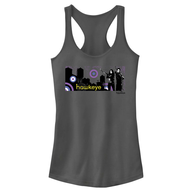 Junior's Marvel Hawkeye Cityscape Racerback Tank Top