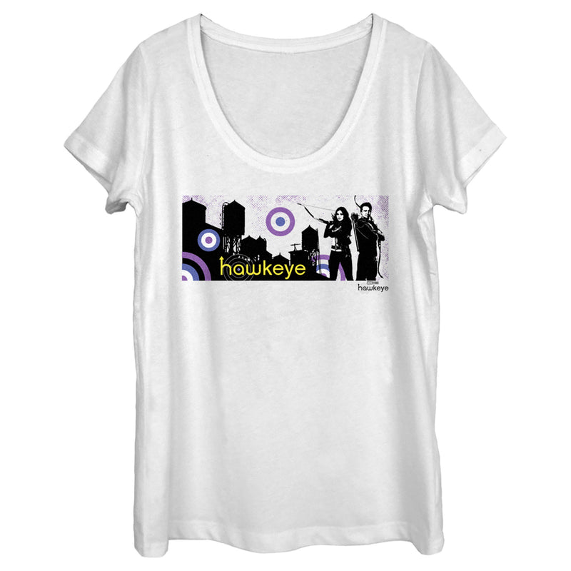 Women's Marvel Hawkeye Cityscape Scoop Neck