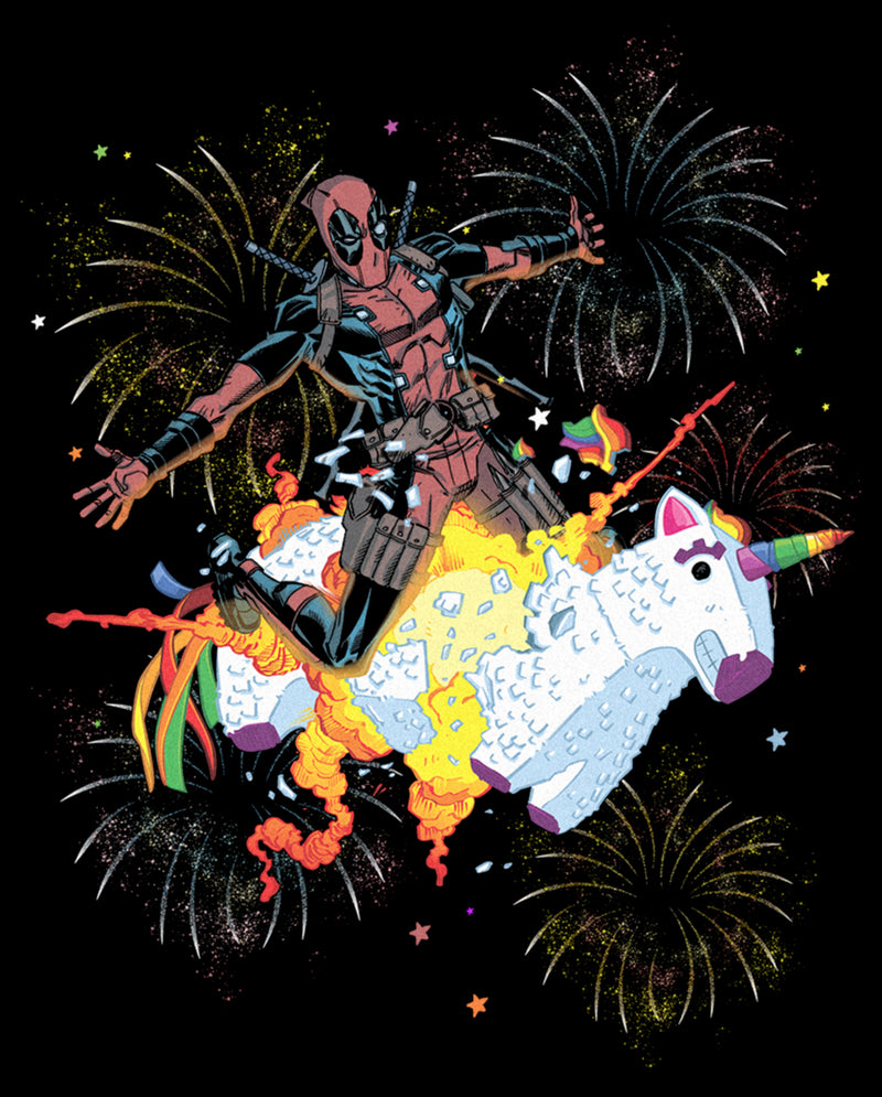 Women's Marvel Fourth of July Deadpool Unicorn Fireworks T-Shirt