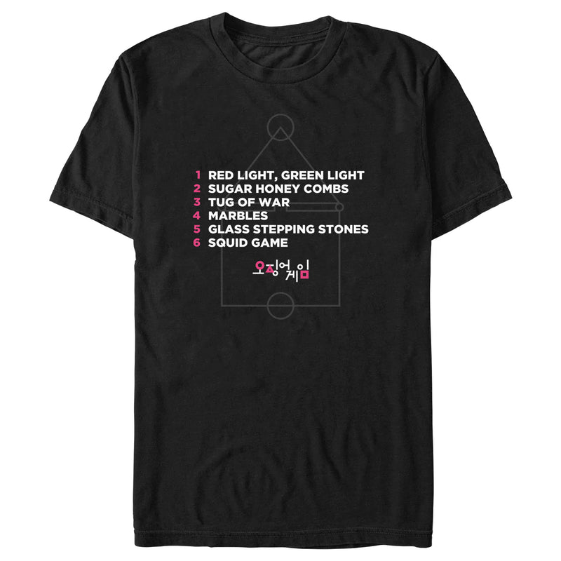 Men's Squid Game List of Games T-Shirt