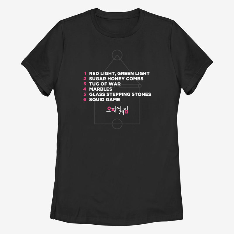 Women's Squid Game List of Games T-Shirt