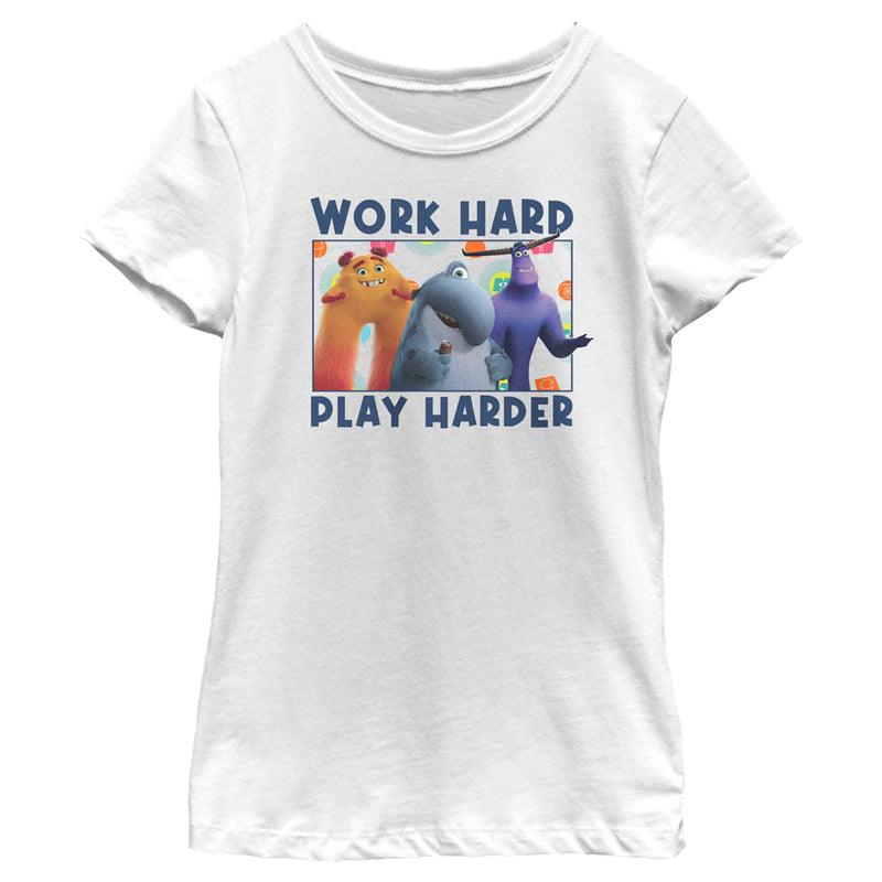 Girl's Monsters at Work Work Hard Play Harder T-Shirt