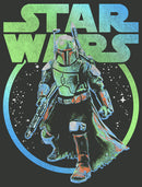Men's Star Wars: The Book of Boba Fett Blue and Green Distressed Retro Logo T-Shirt