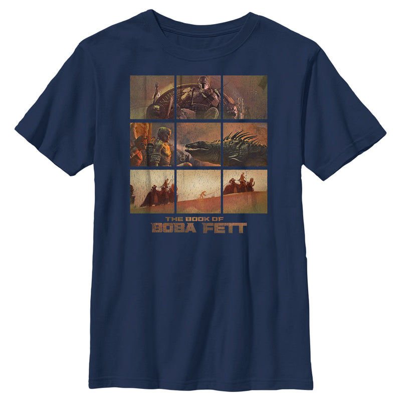 Boy's Star Wars: The Book of Boba Fett Tatooine Desert Comic Panels T-Shirt