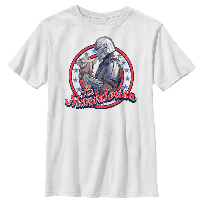 Boy's Star Wars: The Mandalorian Fourth of July Grogu and Mando Frame T-Shirt