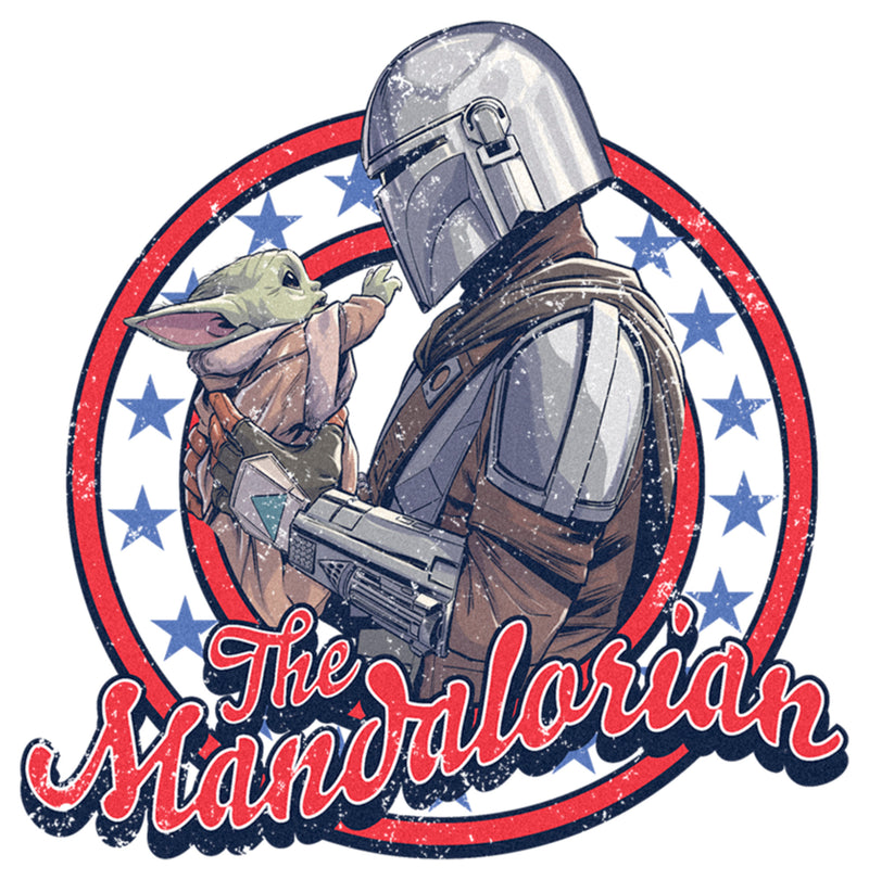 Men's Star Wars: The Mandalorian Fourth of July Grogu and Mando Frame T-Shirt