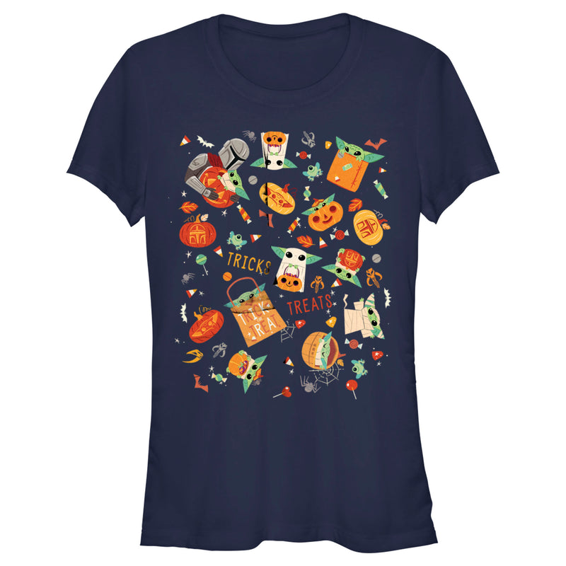Junior's Star Wars: The Mandalorian Halloween Candy Collage T-Shirt