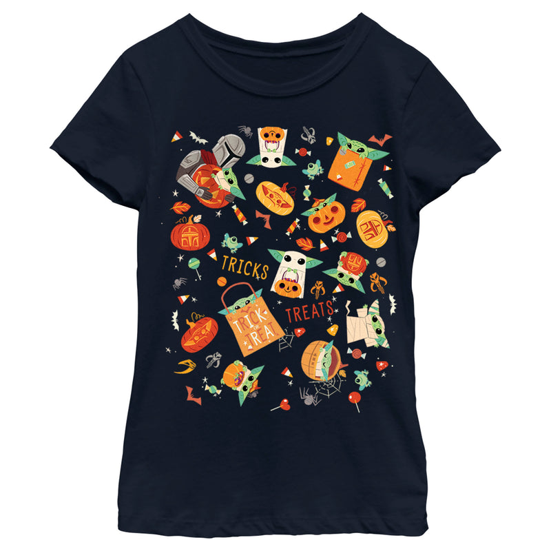 Girl's Star Wars: The Mandalorian Halloween Candy Collage T-Shirt