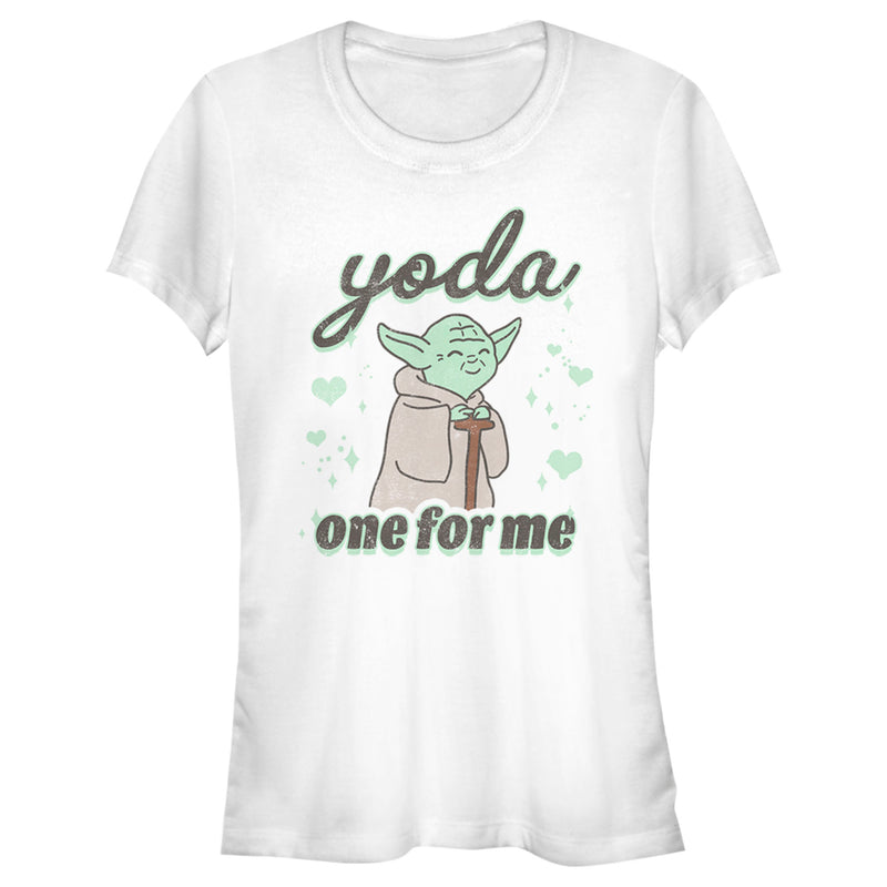 Junior's Star Wars Valentine's Day Yoda One for Me Distressed T-Shirt