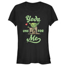 Junior's Star Wars Valentine's Day Yoda One for Me Black T-Shirt