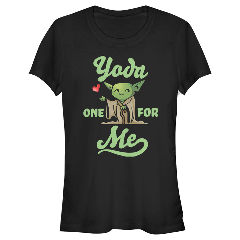 Junior's Star Wars Valentine's Day Yoda One for Me Black T-Shirt