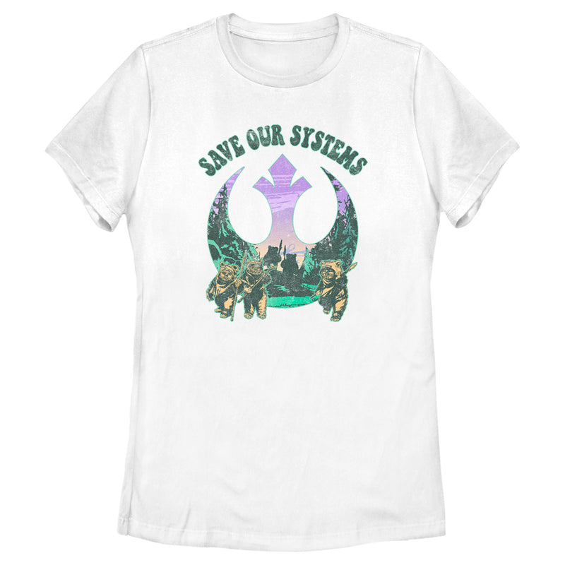 Women's Star Wars Ewoks Save Our Systems Retro T-Shirt