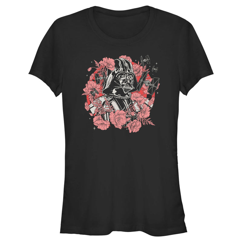 Junior's Star Wars Floral Darth Vader With Tie Fighters T-Shirt