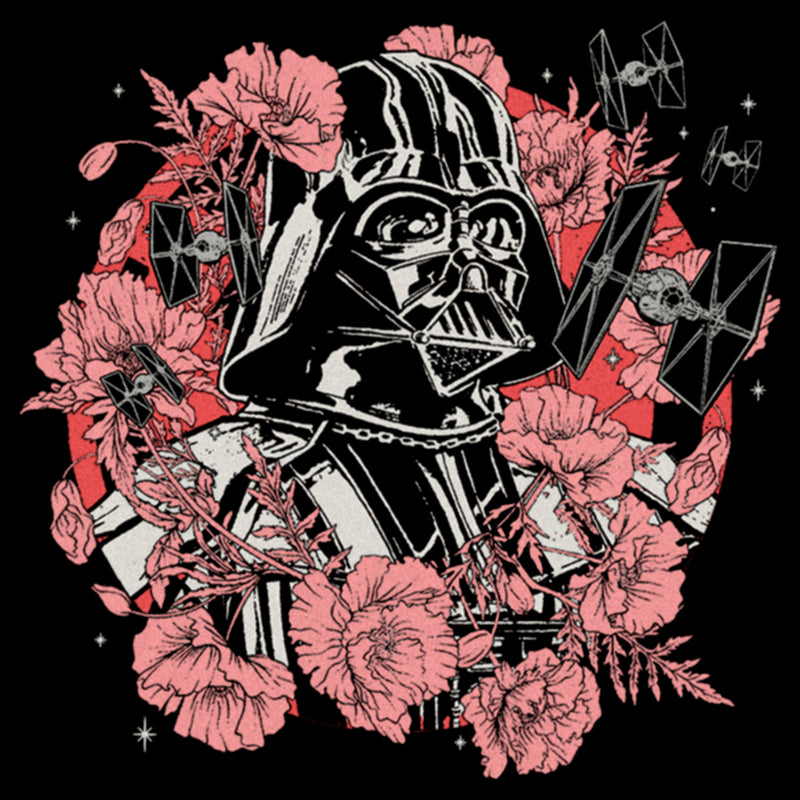Junior's Star Wars Floral Darth Vader With Tie Fighters T-Shirt