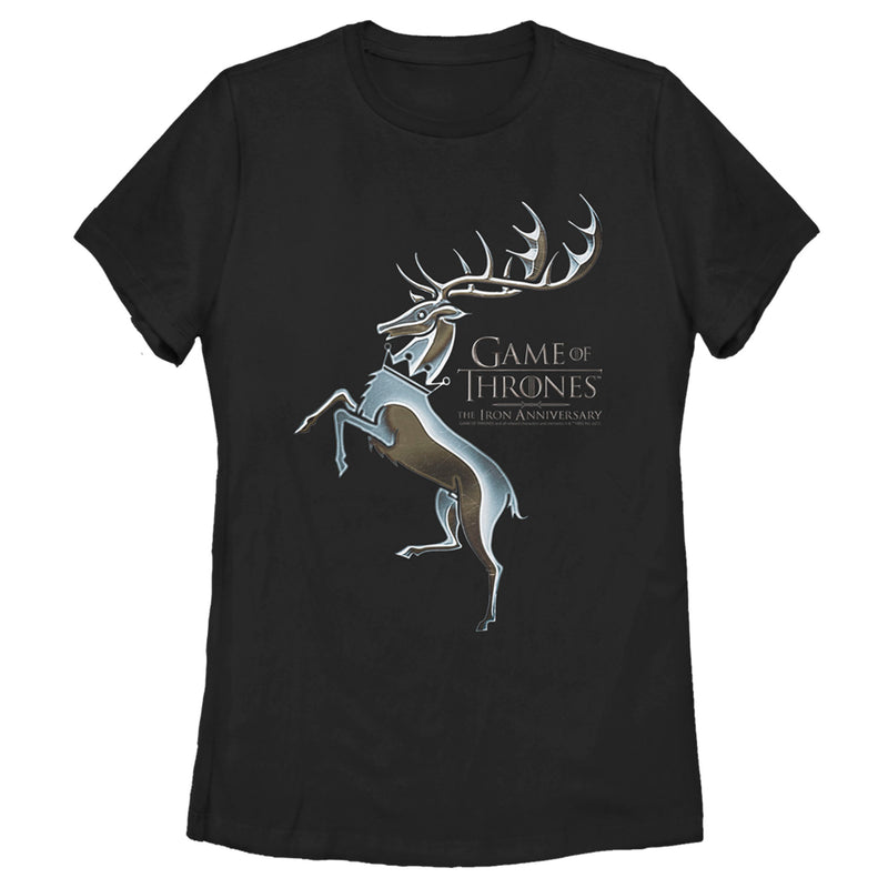 Women's Game of Thrones Iron Anniversary Baratheon Metal Stag Crest T-Shirt