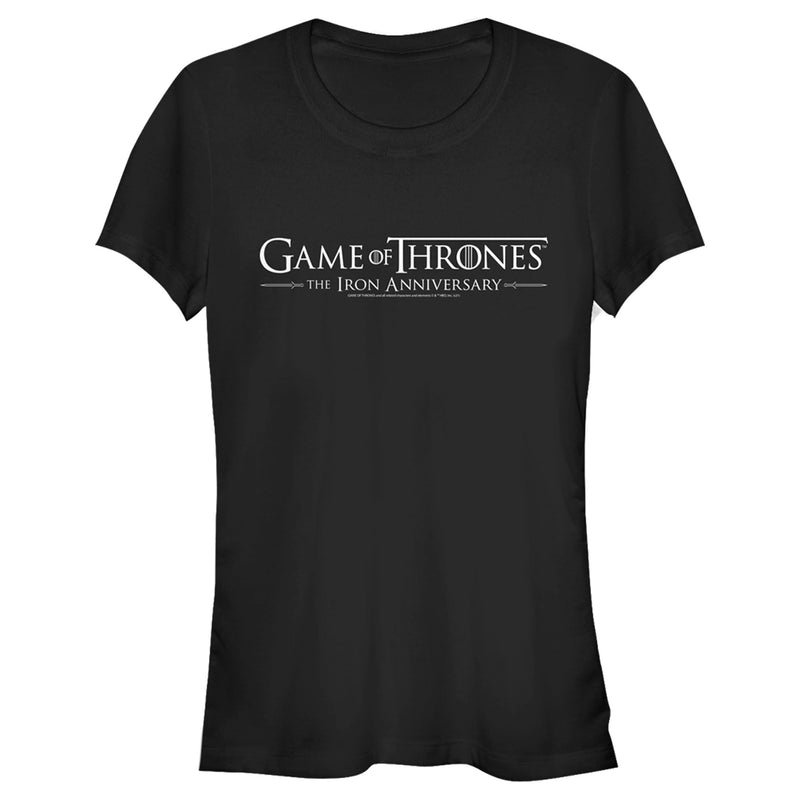 Junior's Game of Thrones Iron Anniversary Small White Logo T-Shirt