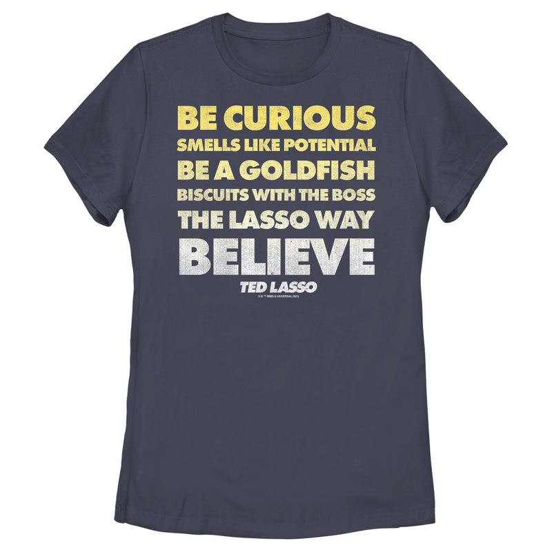 Women's Ted Lasso Be Curious Quote Stack T-Shirt