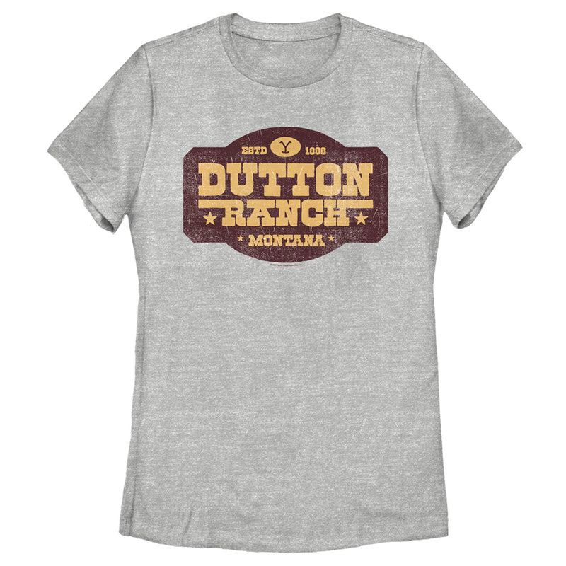 Women's Yellowstone Distressed Dutton Ranch Montana Est 1886 Logo T-Shirt