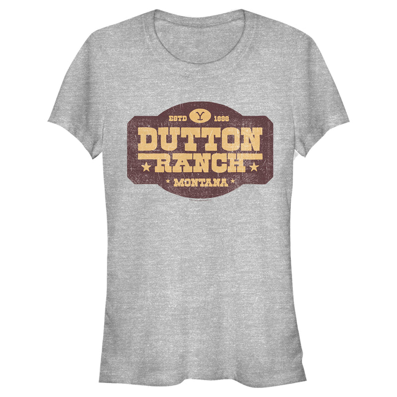 Junior's Yellowstone Distressed Dutton Ranch Montana Est 1886 Logo T-Shirt