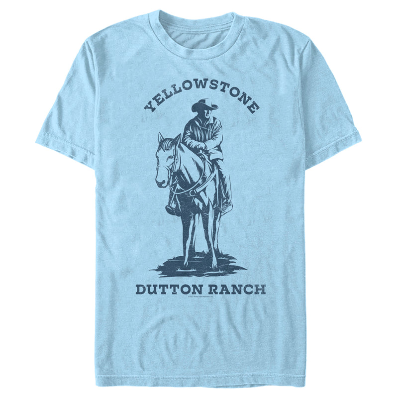 Men's Yellowstone Blue John Dutton Riding Horse on Ranch T-Shirt
