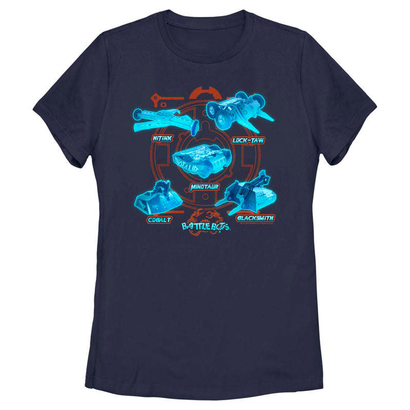 Women's Battlebots Blue Neon Robots T-Shirt