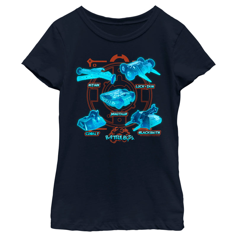 Girl's Battlebots Blue Neon Robots T-Shirt
