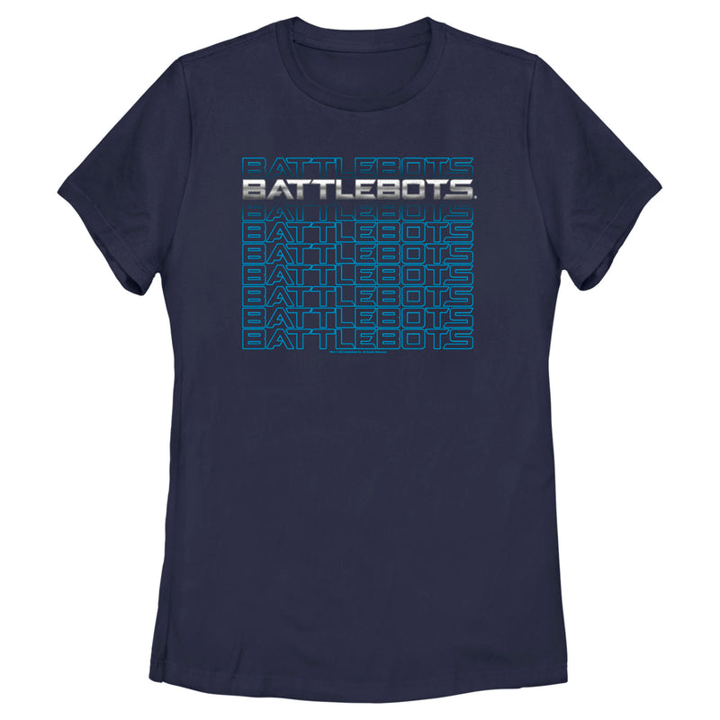 Women's Battlebots Silver and Blue Logo Stack T-Shirt