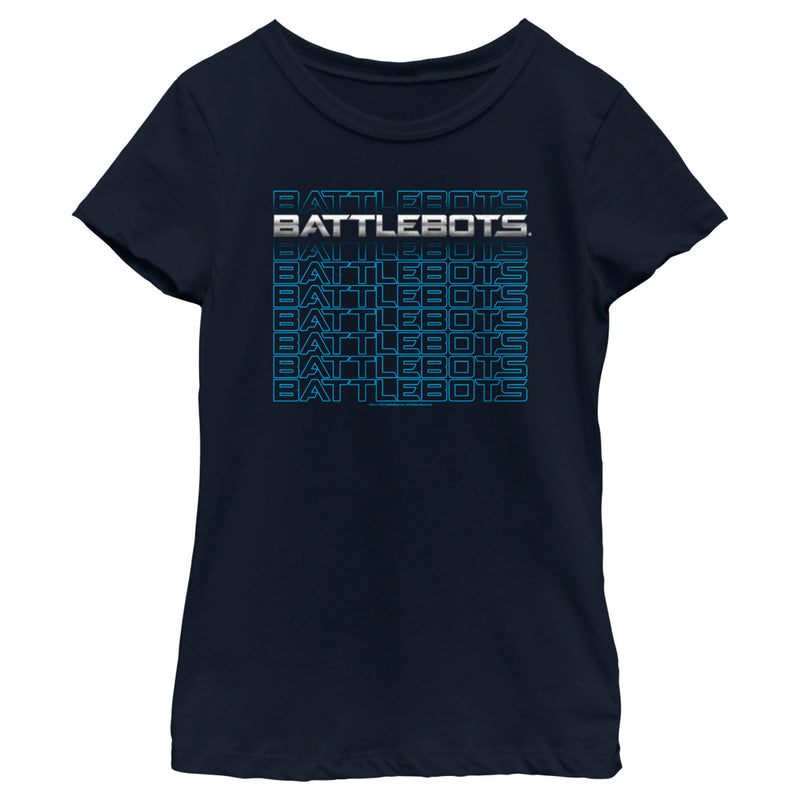 Girl's Battlebots Silver and Blue Logo Stack T-Shirt