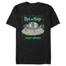 Men's Rick And Morty Snowing Spaceship Merry Rickmas T-Shirt