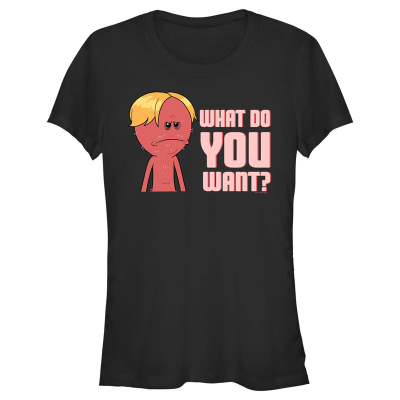 Junior's Rick And Morty Kirkland Mr. Meeseeks What Do You Want? T-Shirt