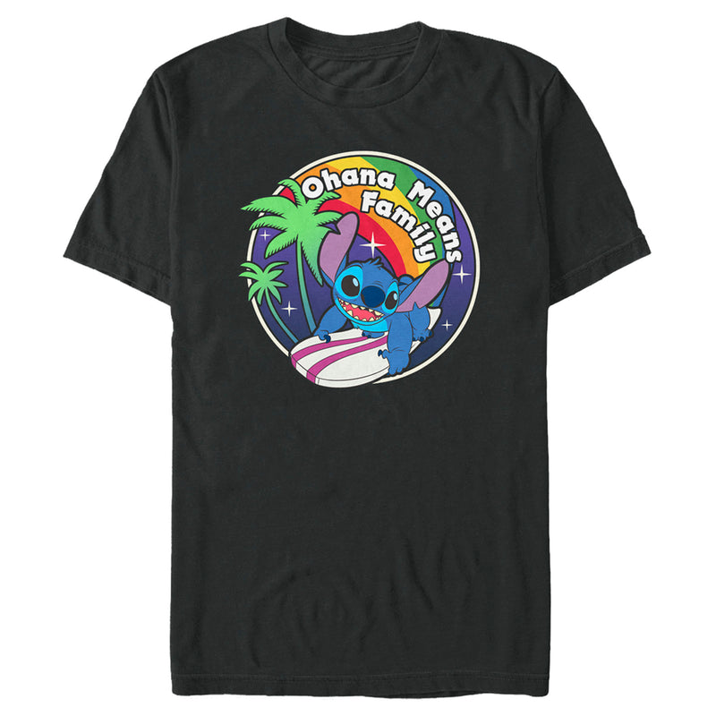 Men's Lilo & Stitch Ohana Means Family Rainbow Surfer Stitch T-Shirt