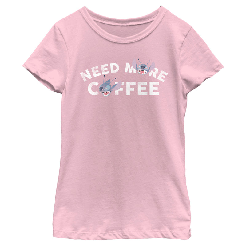 Girl's Lilo & Stitch Need More Coffee Distressed Stitch T-Shirt