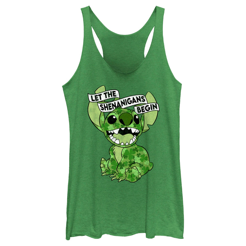 Women's Lilo & Stitch St. Patrick's Day Stitch Let the Shenanigans Begin Racerback Tank Top
